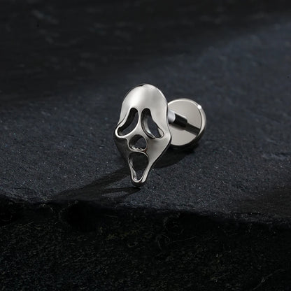 Right Grand ASTM F136 Titanium 16G Ghost Face Flat Back Earring – Halloween CZ Cartilage Stud for Helix, Labret & Nose Piercing Jewelry