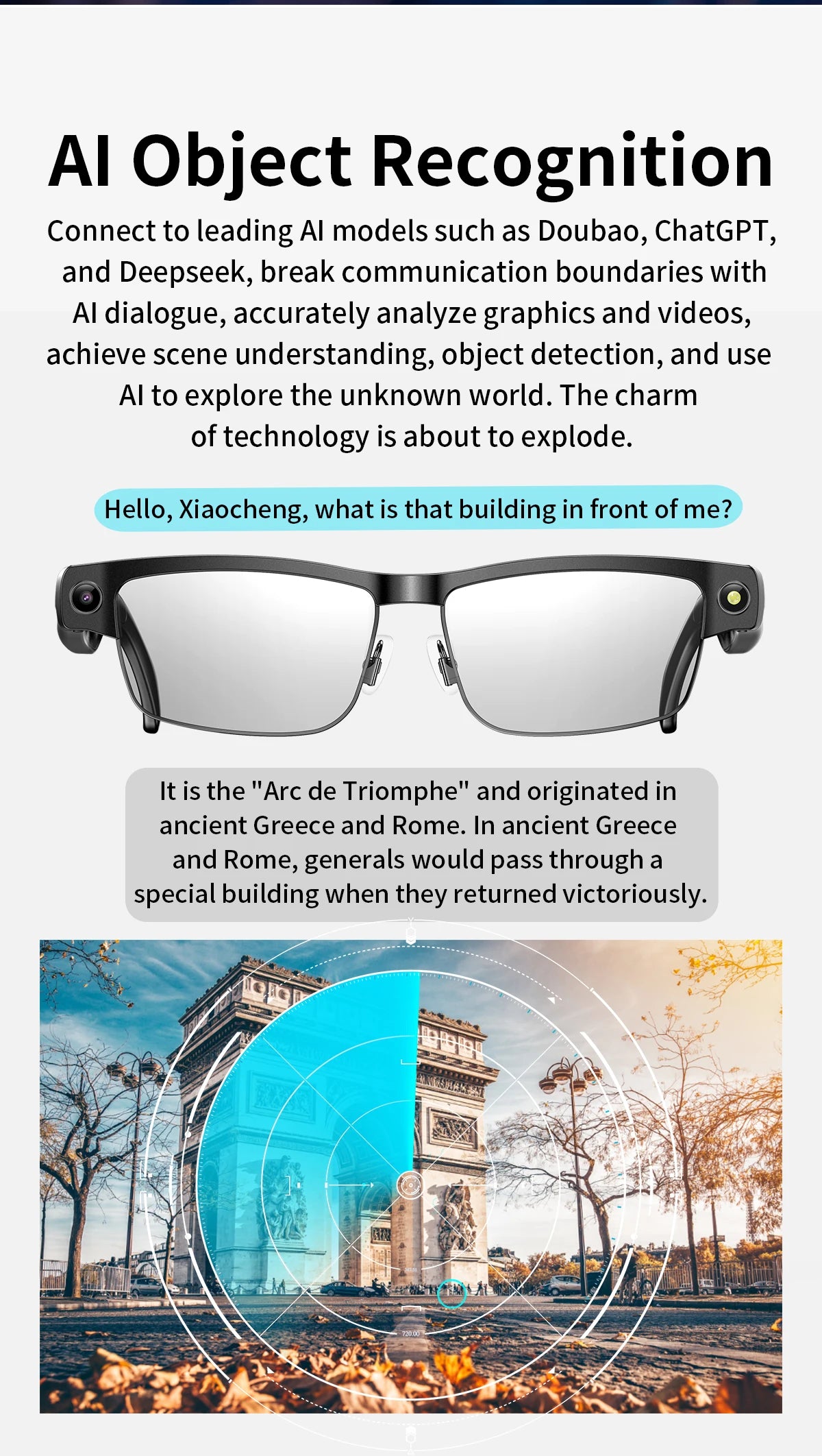 AI Smart Camera Glasses — 8MP with Bluetooth for Calls & Music, Object Recognition, and AI Translation