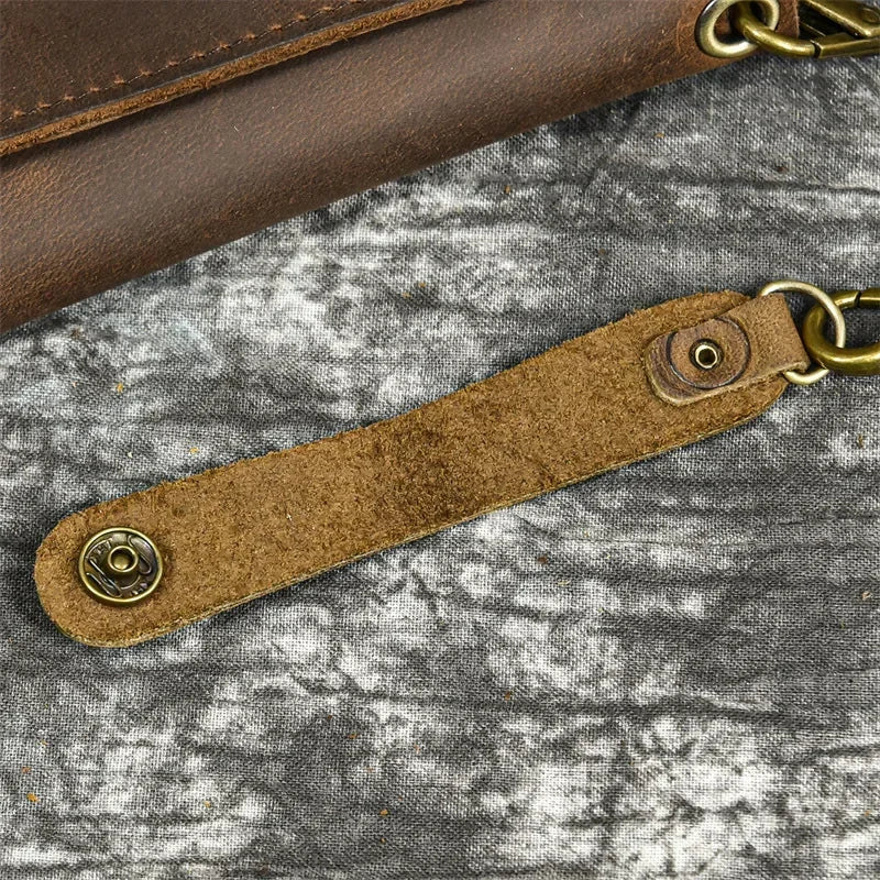 Men’s Genuine Leather Short Wallet with Chain – Trifold Zipper Clutch, Card Holder & Coin Purse