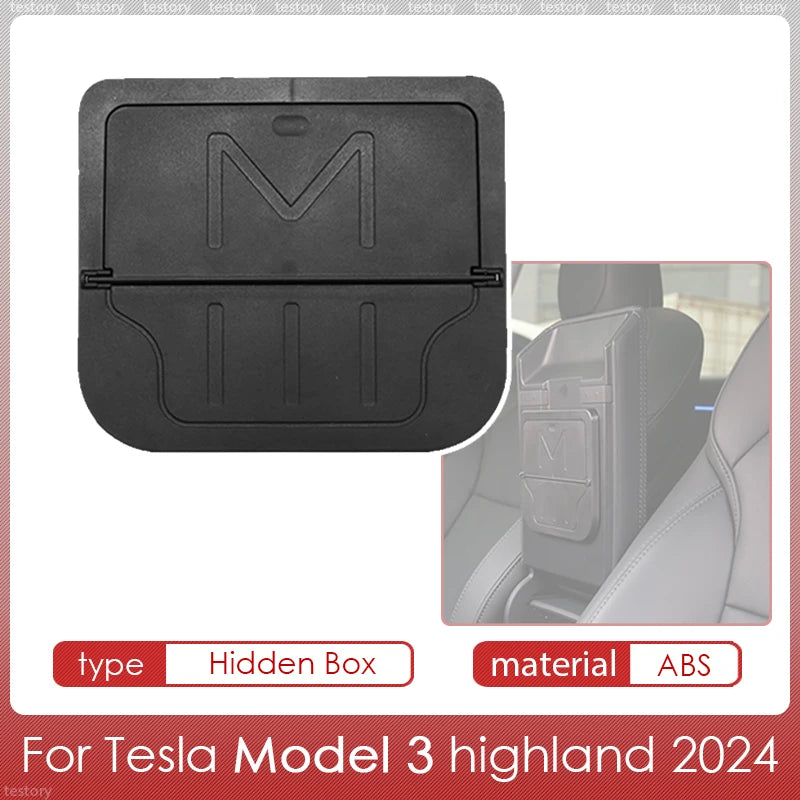 Tesla Model Y/3 Center Console Storage Box – Hidden Organizer Tray & Webcam Cover (2021–2024 Accessories)