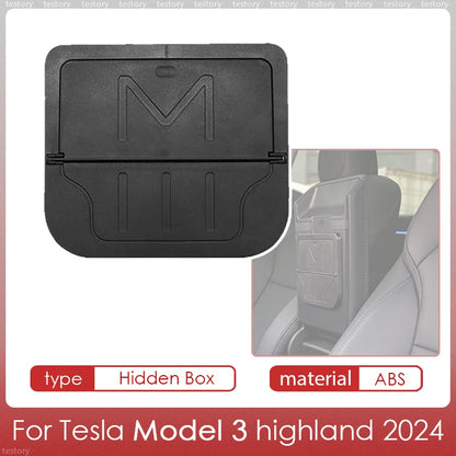 Tesla Model Y/3 Center Console Storage Box – Hidden Organizer Tray & Webcam Cover (2021–2024 Accessories)