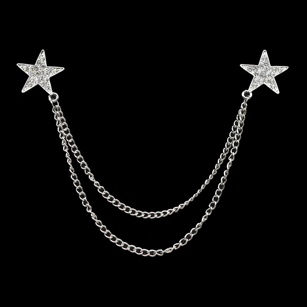 Fashion Gentleman Tassel Brooch – Men’s Suit & Shirt Lapel Pin with Chain, Pearl & Star for Wedding or Party