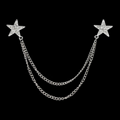 Fashion Gentleman Tassel Brooch – Men’s Suit & Shirt Lapel Pin with Chain, Pearl & Star for Wedding or Party
