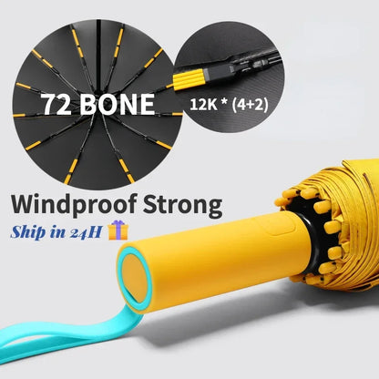 Super Strong Windproof Automatic Umbrella – 72-Rib Large Folding Rain Umbrella with UV Sun Protection for Men & Women