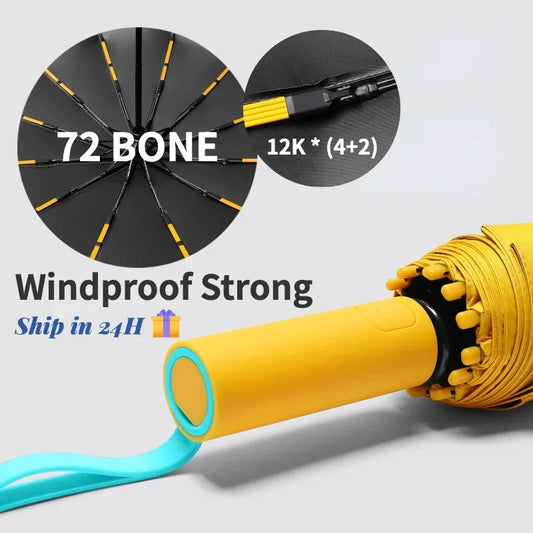 Super Strong Windproof Automatic Umbrella – 72-Rib Large Folding Rain Umbrella with UV Sun Protection for Men & Women