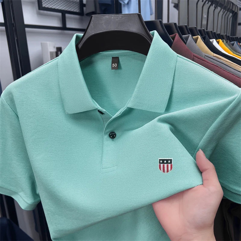 Men's Luxury Cotton Polo Shirt - 100% Cotton Short Sleeve Business Casual Summer Top