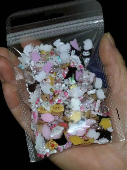 120PCS Sanrio Nail Charms Set - Kuromi, Cinnamoroll, and My Melody Resin Decorations for DIY Manicure Nail Art