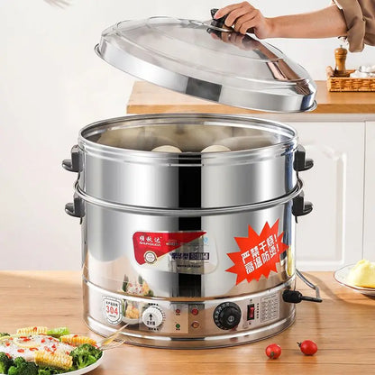 Commercial Electric Food Steamer - Large Capacity Stainless Steel Steamer for Buns & Cooking