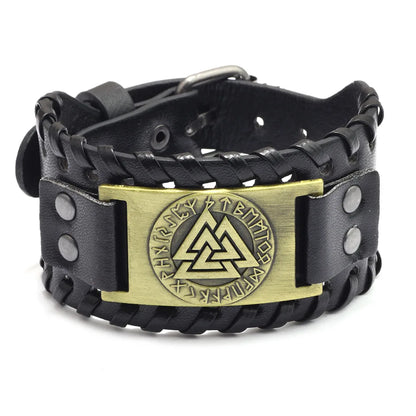 Trendy Viking Bracelet – Nordic Rune Compass & God Bird Charm Leather Woven Jewelry for Men, Fashion Accessory & Party Gift