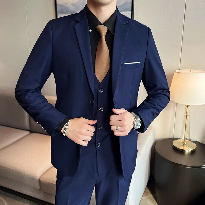 High-Quality Men’s 3-Piece Suit Set — Business Casual & Wedding Outfit (Jacket + Vest + Trousers), 2024 Fashion Banquet, Sizes S-6XL