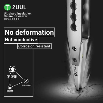2UUL TW31 Ultrahard Insulative Ceramic Tweezers – Anti-Static Precision Tool for Mobile Phone, CPU, IC, and PCB Repair