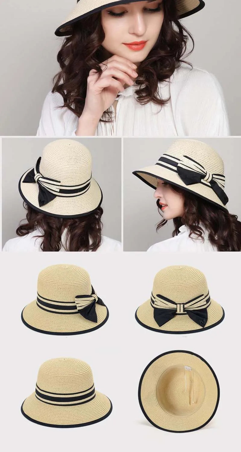 Muchique Women’s Summer Boater Hat – Wide Brim Straw Beach & Travel Hat with Casual Bow