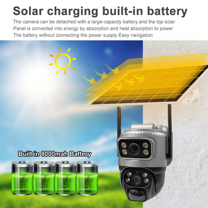 V380 Dual-Lens 4G Security Camera — 8MP 4K Solar IP Cam with PIR Motion Detection, Night Vision, Waterproof, Battery-Powered CCTV Monitor