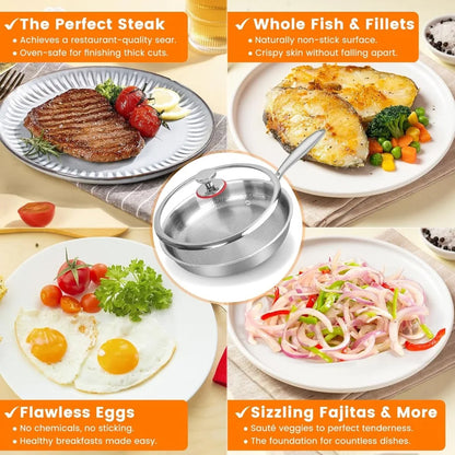 Titanium Steel Frying Pan with Lid - Non-Stick Uncoated Fish Scale Hammer Pattern Titanium Alloy Kitchen Cookware