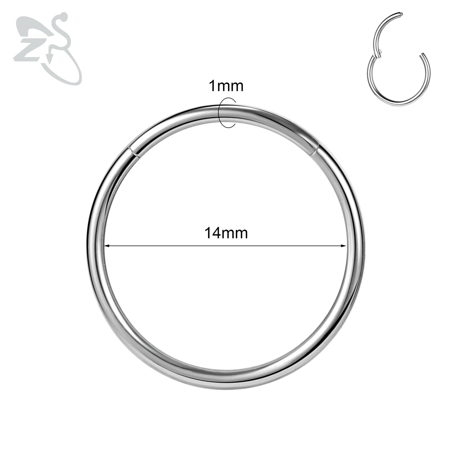 ZS G23 Titanium Steel Nose Ring – Round Septum & Cartilage Piercing Jewelry for Men & Women (20G/18G/16G, 6–14mm)