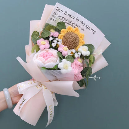 Knitted Sunflower Bouquet — Handmade Crochet Flowers for Valentine, Mother’s Day & Birthday Gifts