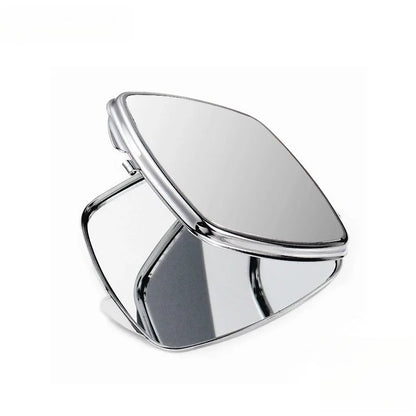Portable Stainless Steel Makeup Mirror - Folding Pocket Cosmetic Hand Mirror for Women in Various Shapes