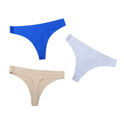 3PCS Ice Silk Seamless Thong Set for Women – Solid Low Rise Sexy G-String Sports Underwear, S-XL Sizes