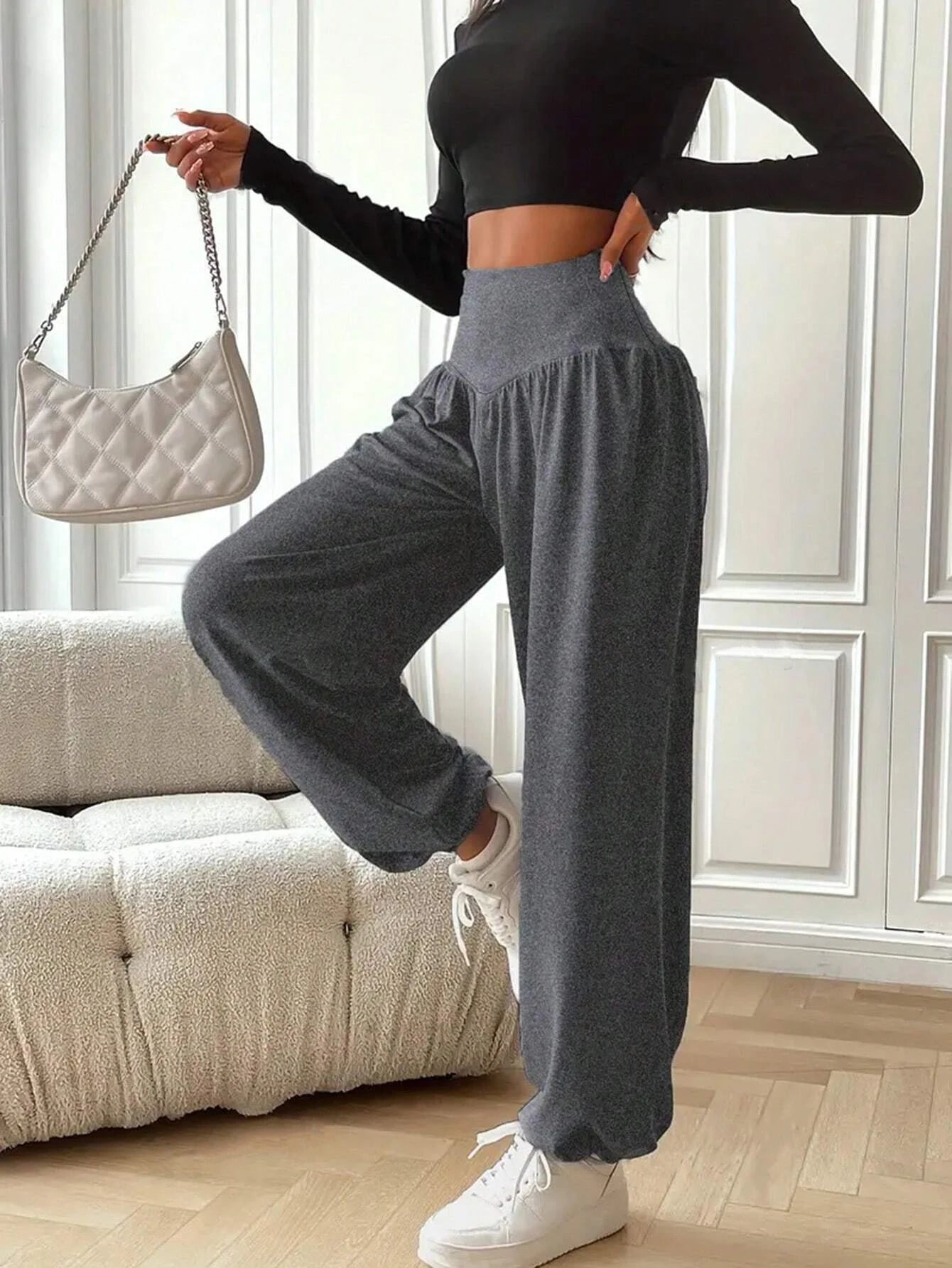 Women’s High Waist Lantern Leggings – Cuffed Breathable Gym & Dance Pants Comfortable Fitness Jeggings