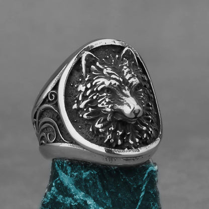 Nordic Viking Stainless Steel Ring - Compass Tree of Life Rune Wolf Amulet Jewelry for Men & Women