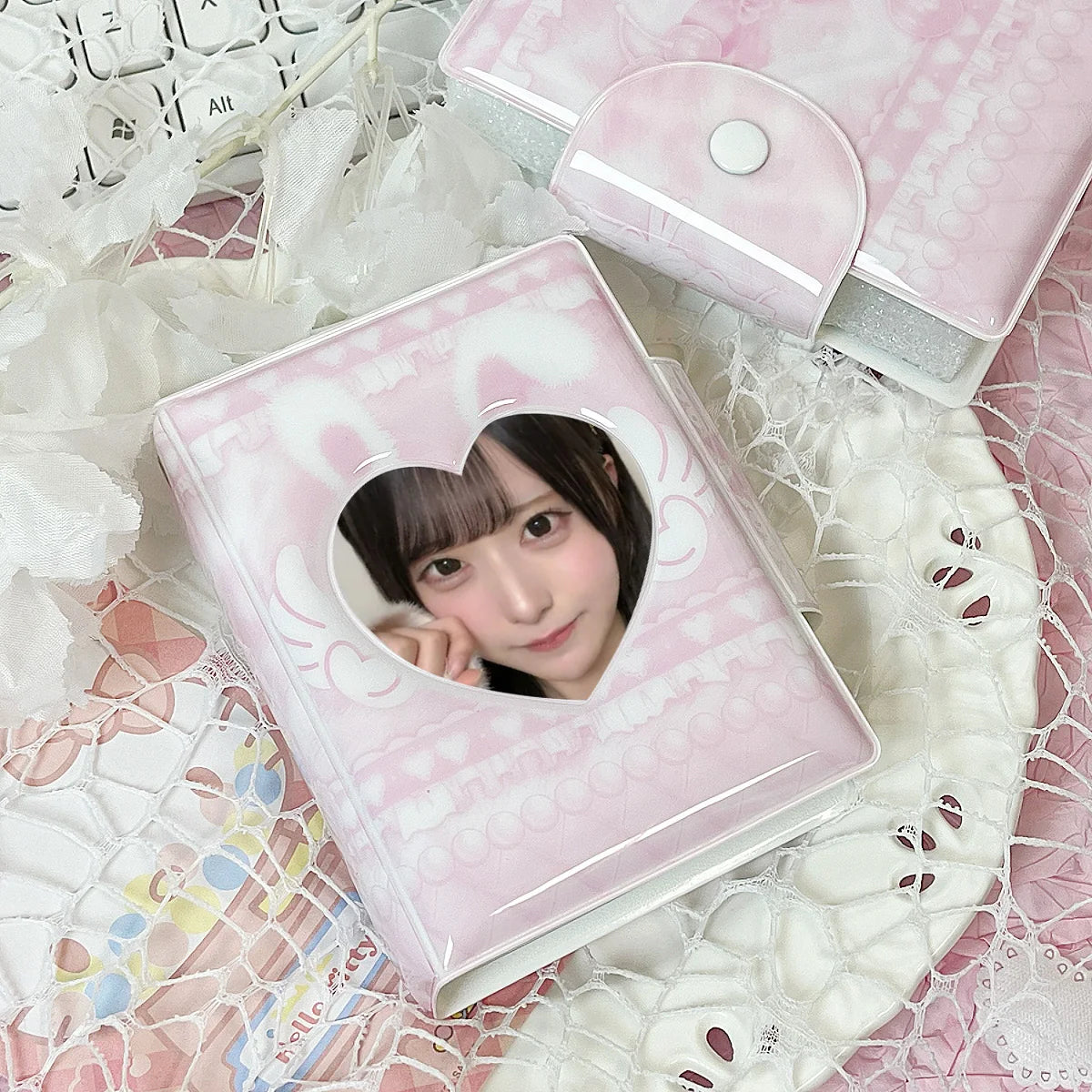 Cute Pink Angel Bunny Photo Card Album - K-Pop 3–3.5 Inch Photocard Storage & Protective Holder