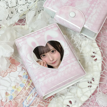 Cute Pink Angel Bunny Photo Card Album - K-Pop 3–3.5 Inch Photocard Storage & Protective Holder