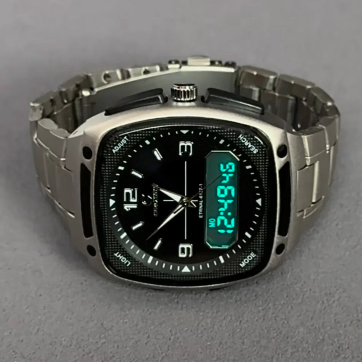 Men’s Digital Square Quartz Watch - Large Dial Luminous Fashion Watch with Alarm