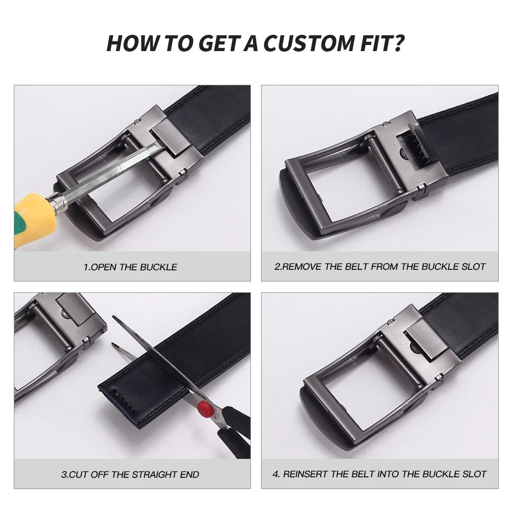 Genuine Leather Men's Click Belt – Luxury Designer Automatic Buckle for Jeans, High-Quality Waist Strap