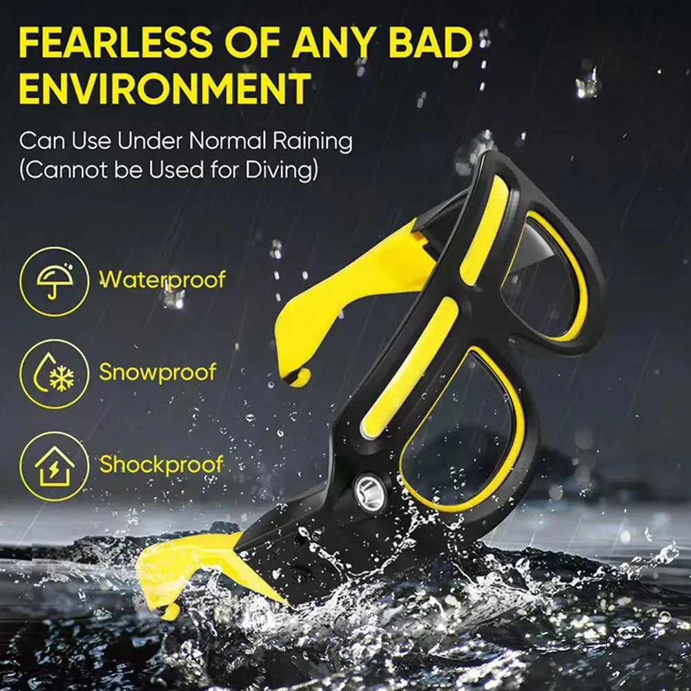 Rechargeable LED Headlight Glasses - Motion Sensor Light-Up Eyewear with 5 Modes for Running, Camping, Fishing and Cycling