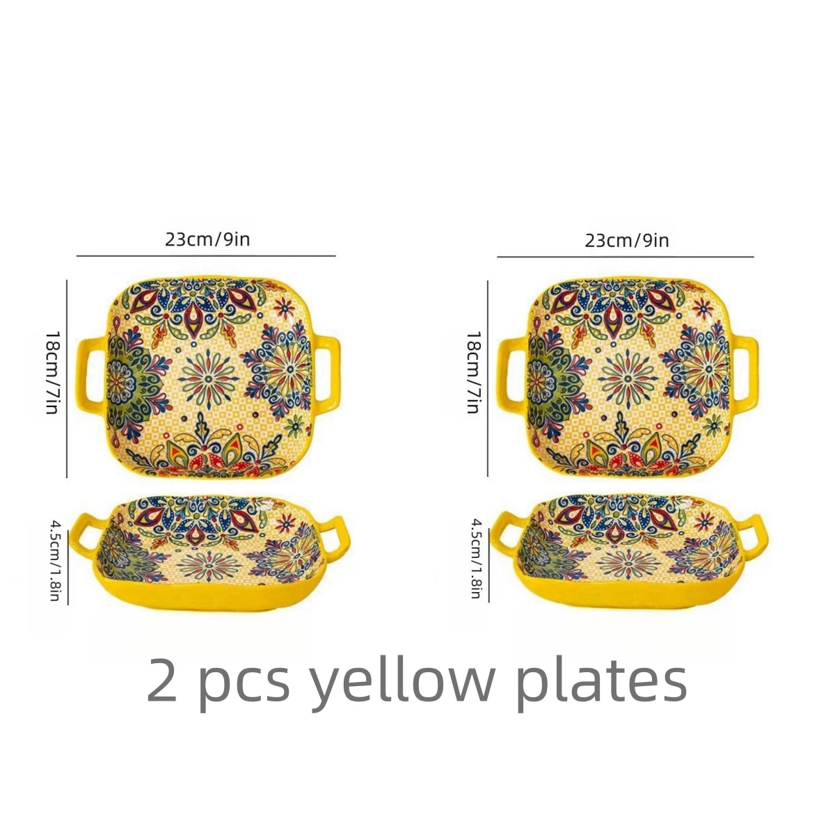 9-Inch Bohemian Style Ceramic Salad Plate with Double Ears — Oven & Microwave Safe Pasta Dish