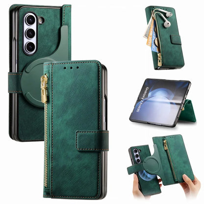 2-in-1 Detachable Leather Wallet Case for Samsung Galaxy Z Fold 6/5/4/3 – Zipper Card Slot Cover 5G Compatible