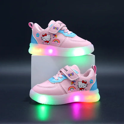 Sanrio LED Hello Kitty Shoes for Girls – Cute Cartoon Kawaii Summer Sneakers with Soft Bottom