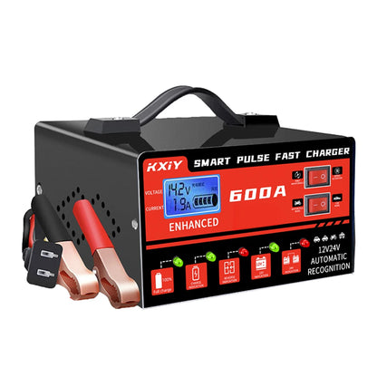 12V/24V Smart Car Battery Charger with LCD Display – 600A Intelligent Pulse Repair Maintainer