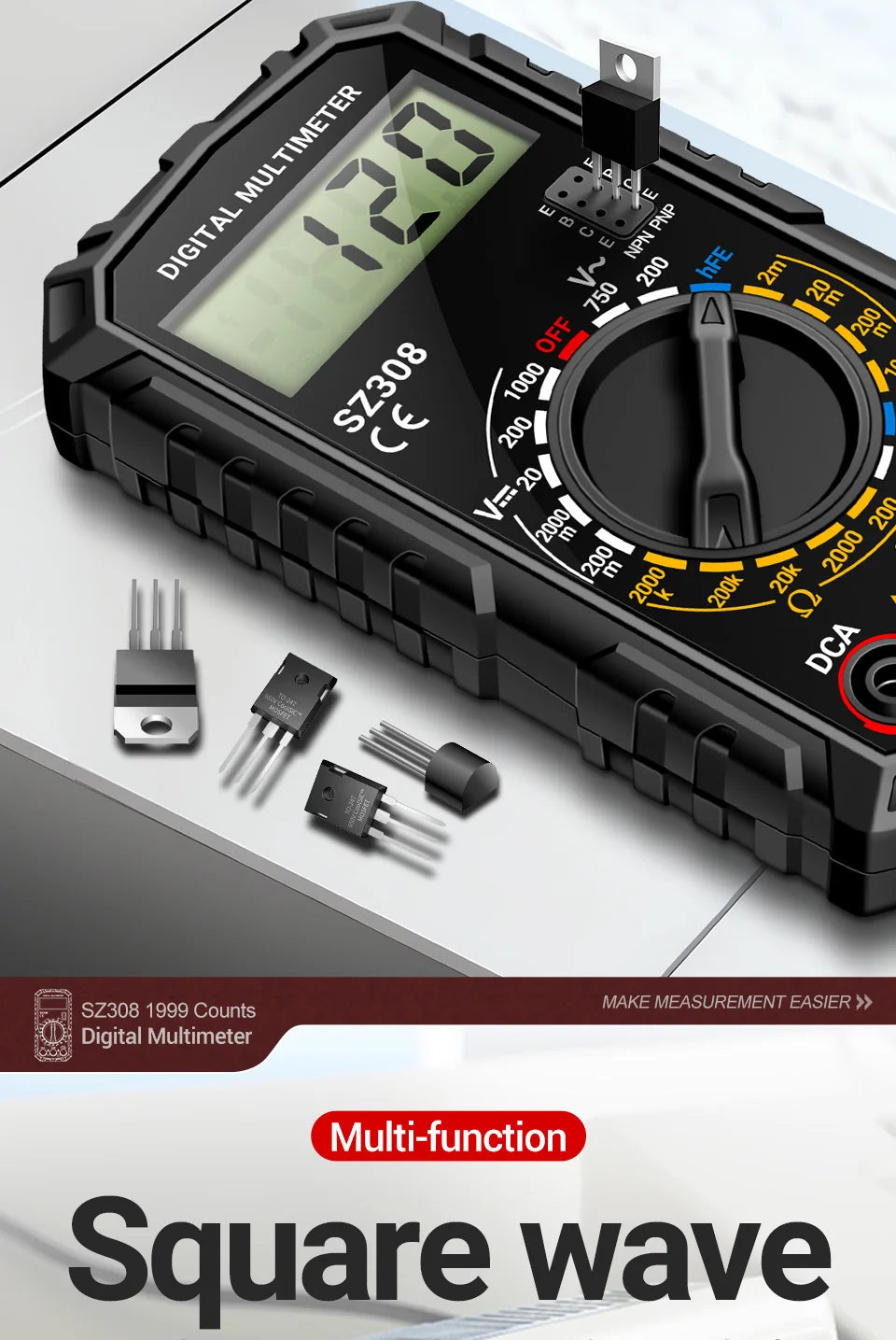 ANENG SZ308 Digital Multimeter – 1999 Count, High-Precision AC/DC Voltage, Current & Resistance Test Tool