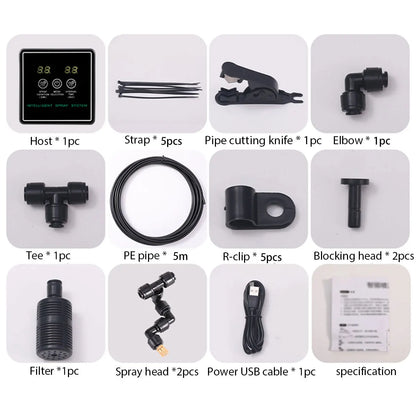24V Quiet Misting Kit – Low Pressure Pump Spray System with Fog Nozzles for Dust Removal, Cooling & Humidification Watering System