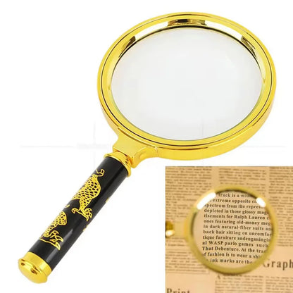 10X Pocket Magnifier with Golden Dragon Handle – 70/80/90mm Handheld Mini Microscope for Jewelry, Reading & Inspection