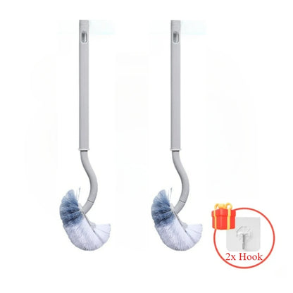 S Shaped Toilet Brush - Wall Mounted 360° Bathroom Cleaning Brush with Long Handle Soft Bristles