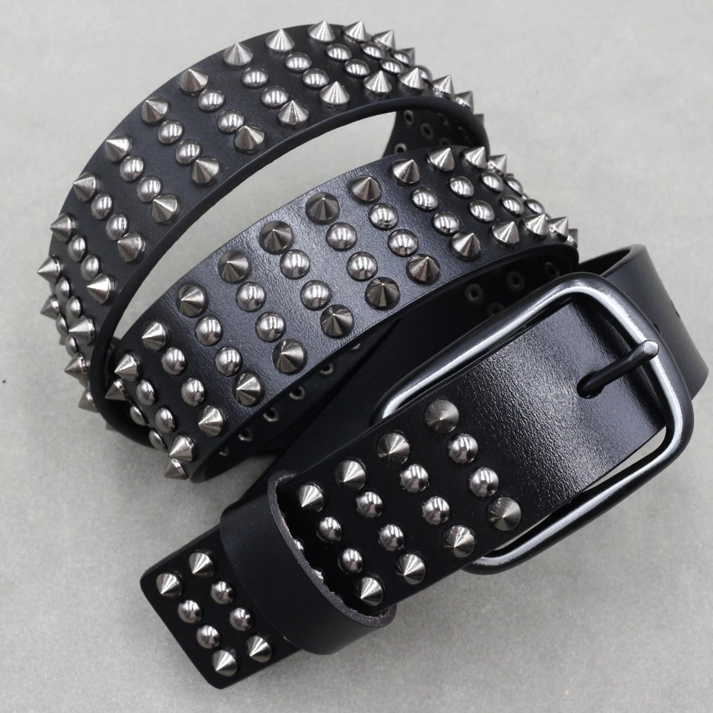 Men’s Designer Rivet Belt – Genuine Cowhide Leather Punk Rock Pin Belt for Jeans, Luxury Black Leather Belt