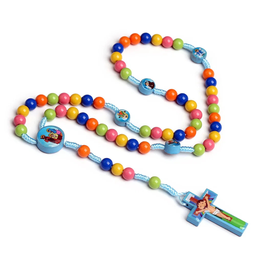 Hand-Woven Rosary Necklace for Kids – Christian Catholic Jesus Christ Pendant for Children