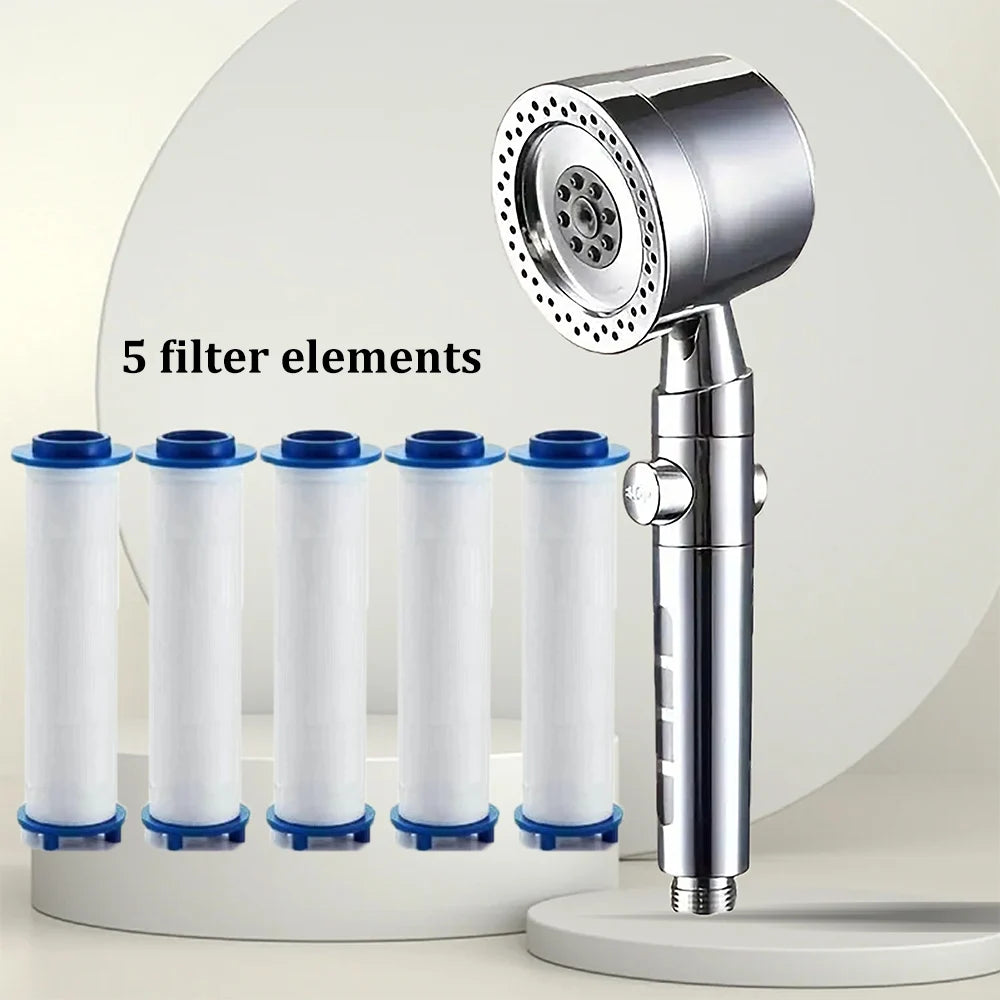 High Pressure Water Saving Shower Head - 5 Mode Handheld Bathroom Filter Spray with One Button Stop Function