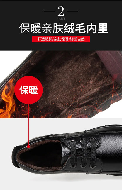 Men's Genuine Leather Casual Shoes - Soft Sole Lace-Up Loafers, Luxury Brand for Middle-Aged & Older Adults, Lightweight Dad Shoes