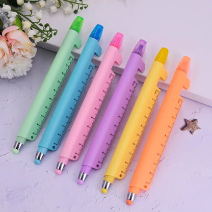 6-Piece 5-in-1 Multifunctional Ballpoint Pens - Ruler, Stylus, Phone Holder & Highlighter Set for School & Office