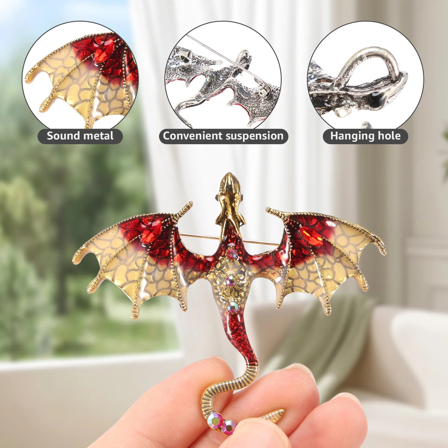 10-Piece Flying Dragon Enamel Brooch Set - Vintage Alloy Dragon Pins for Jewelry & Necklaces