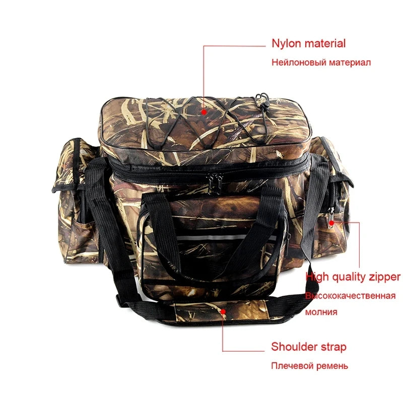 Large Waterproof Fishing Tackle Bag - Two-Layer Nylon Shoulder Bag for Outdoor Gear & Fishing Equipment