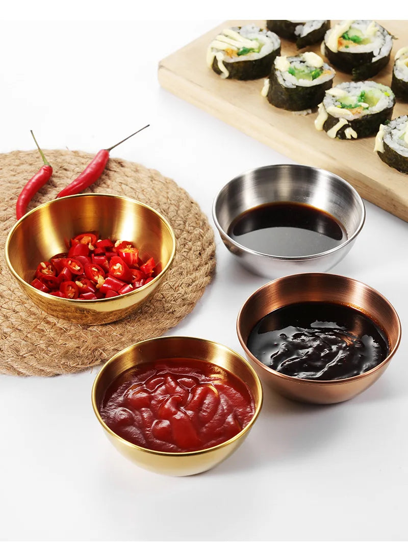 2PCS/4PCS Stainless Steel Golden Sauce Dishes – Appetizer & Seasoning Serving Tray Set for Kitchen Tableware