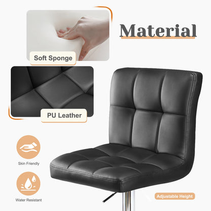 PU Leather Bar Stools Set of 2 – Upholstered Counter Height Stools with Comfortable Backrest, SGS Certified Gas Cylinder