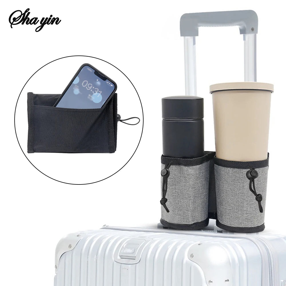 Travel Luggage Cup Holder - Hands-Free Suitcase Drink Carrier for Coffee, Water Bottles & Travel Mugs