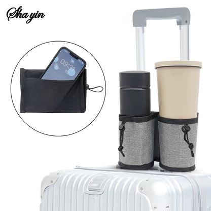 Travel Luggage Cup Holder - Hands-Free Suitcase Drink Carrier for Coffee, Water Bottles & Travel Mugs