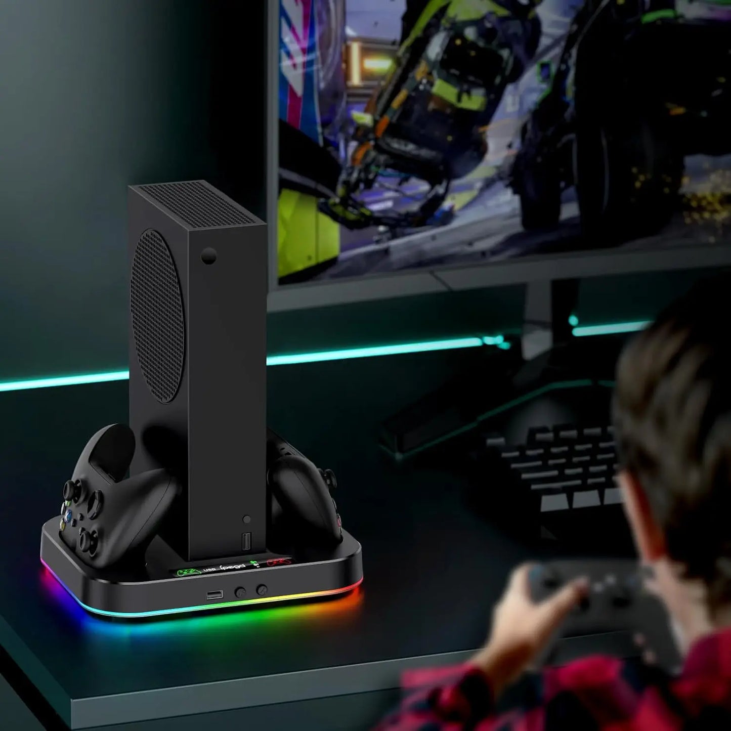 IPEGA Cooling Stand for Xbox Series S – RGB Light, Charging Station with 2x1400mAh Batteries, 3-Speed Adjustable Cooling Fan
