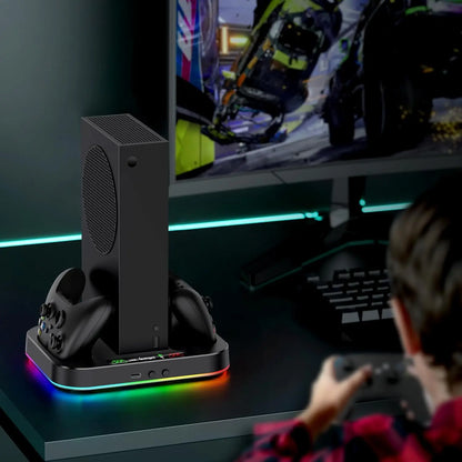 IPEGA Cooling Stand for Xbox Series S – RGB Light, Charging Station with 2x1400mAh Batteries, 3-Speed Adjustable Cooling Fan